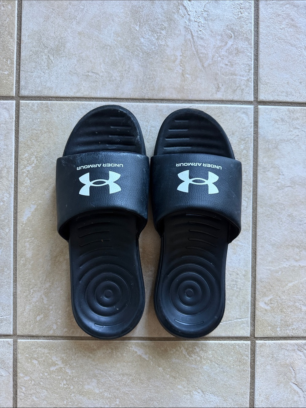 Under Armour Black Slides with White Logo